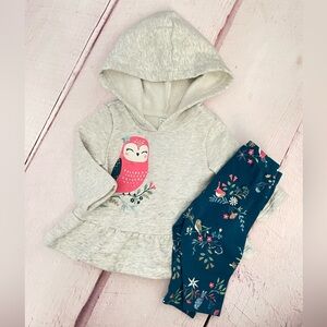 Carter’s Gray Owl Hoodie and Floral Leggings Set